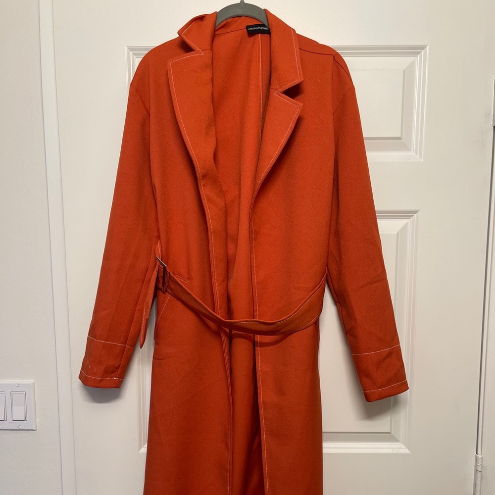 Long orange coat w/ belt